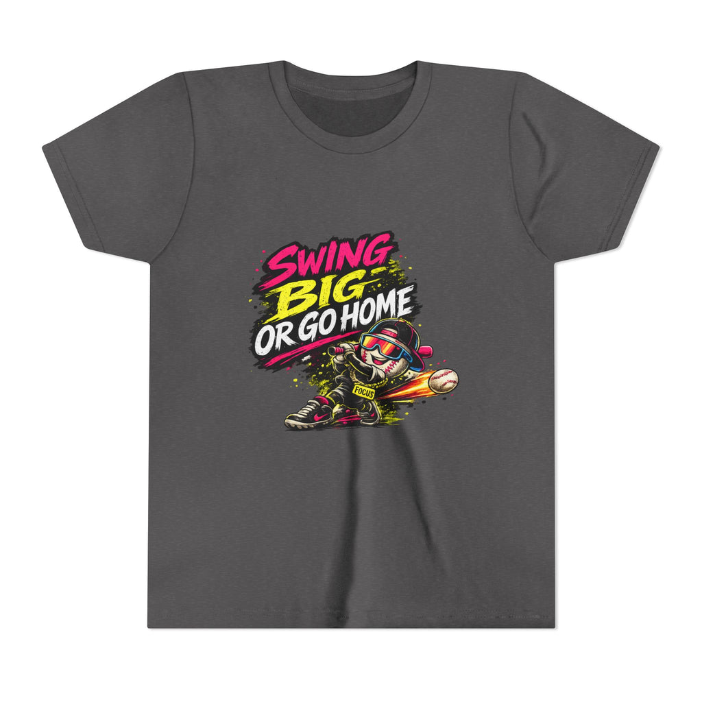 Youth Baseball Tee "Swing Big or Go Home" – Kids Baseball Graphic Shirt