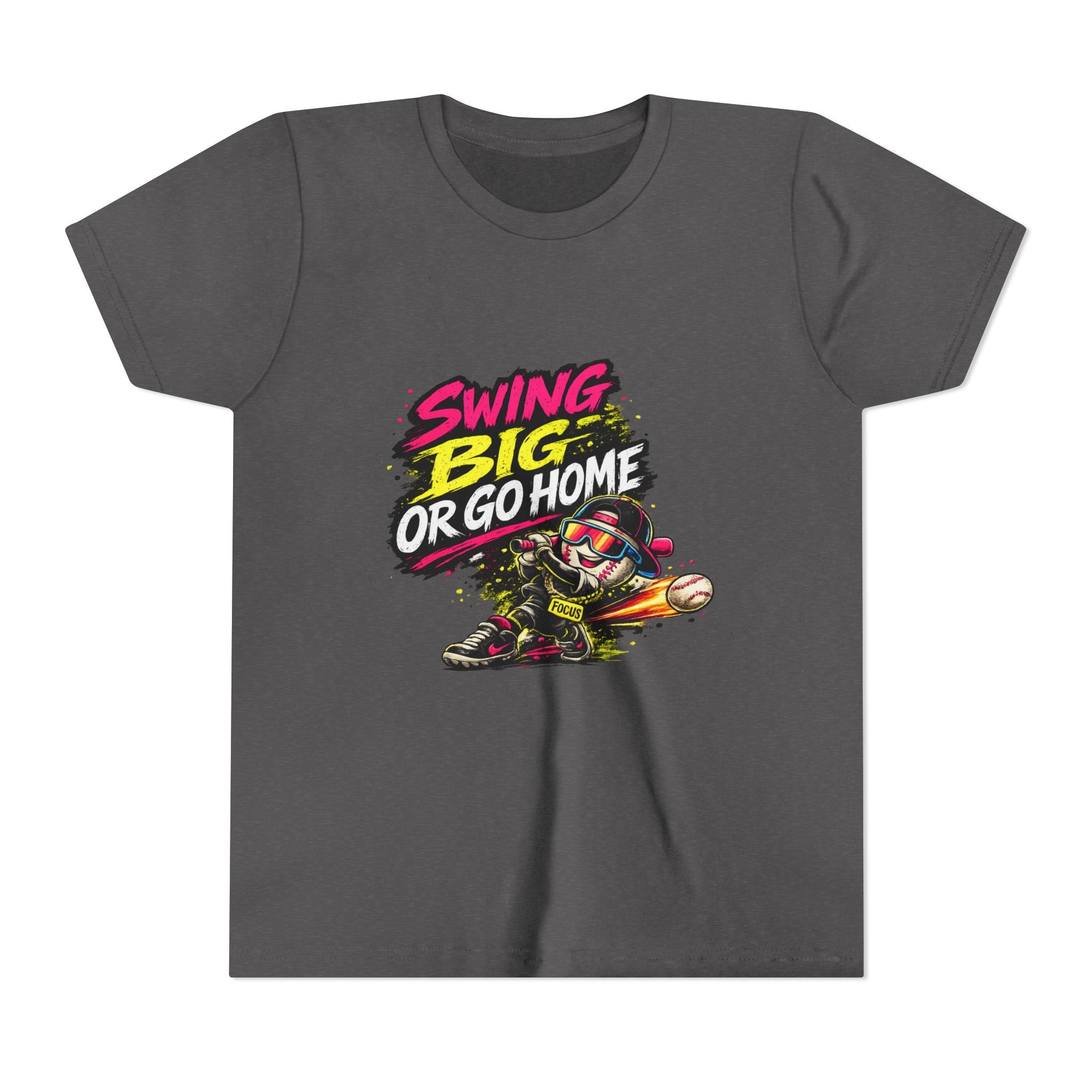 Youth Baseball Tee "Swing Big or Go Home" – Kids Baseball Graphic Shirt