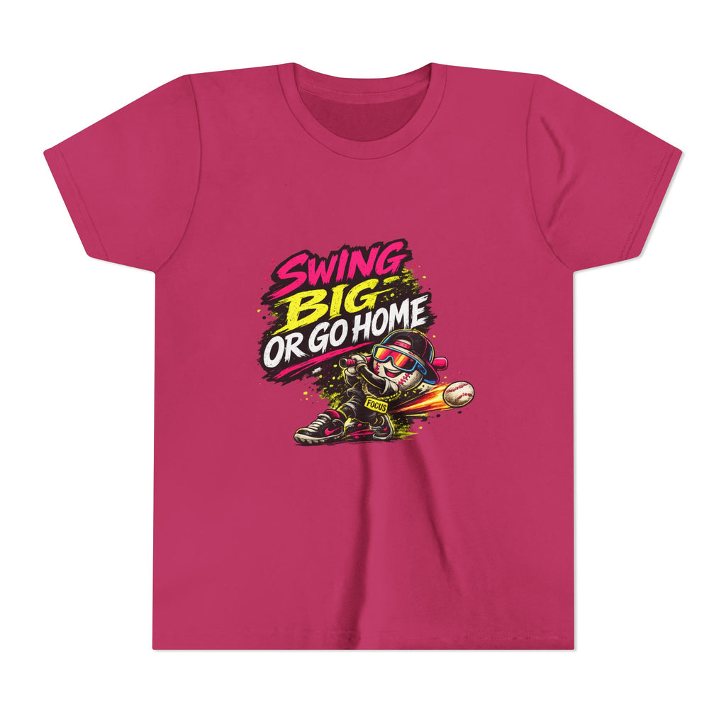 Youth Baseball Tee "Swing Big or Go Home" – Kids Baseball Graphic Shirt