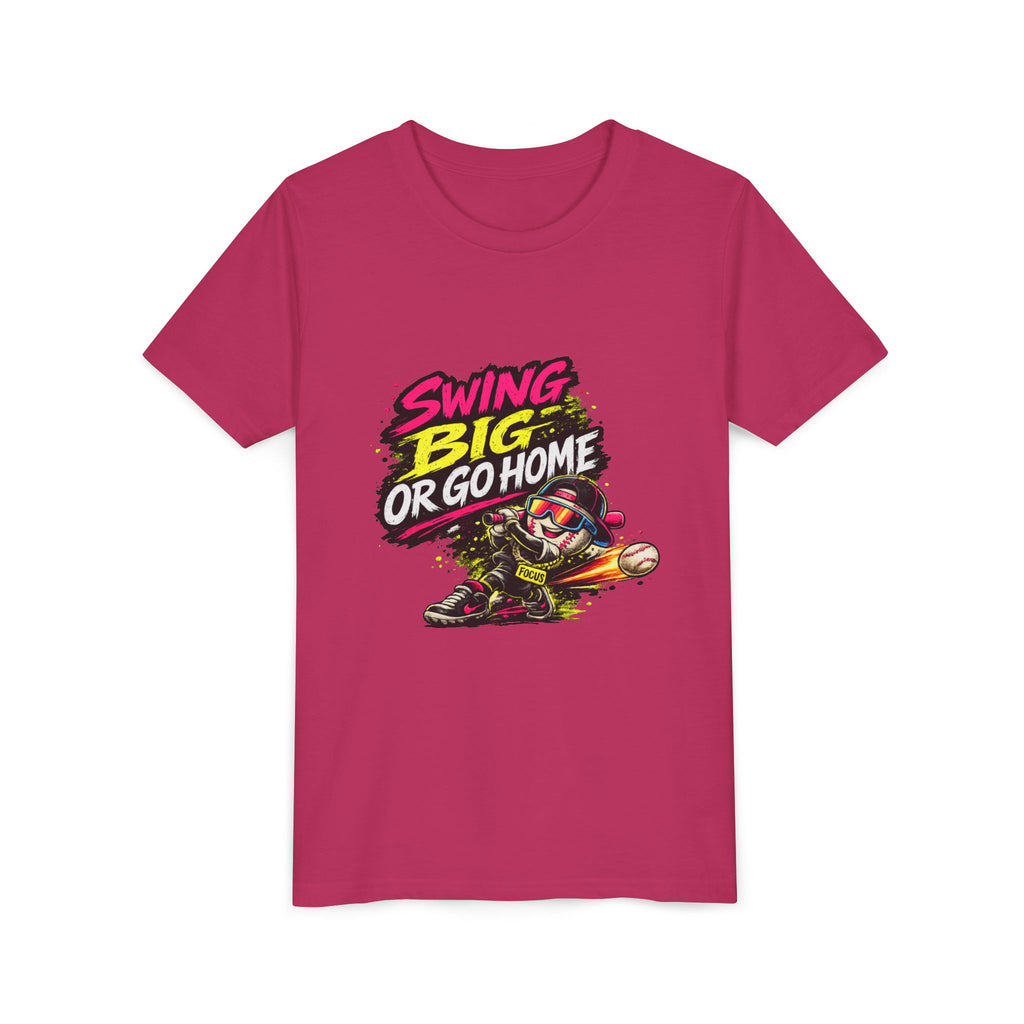 Youth Baseball Tee "Swing Big or Go Home" – Kids Baseball Graphic Shirt