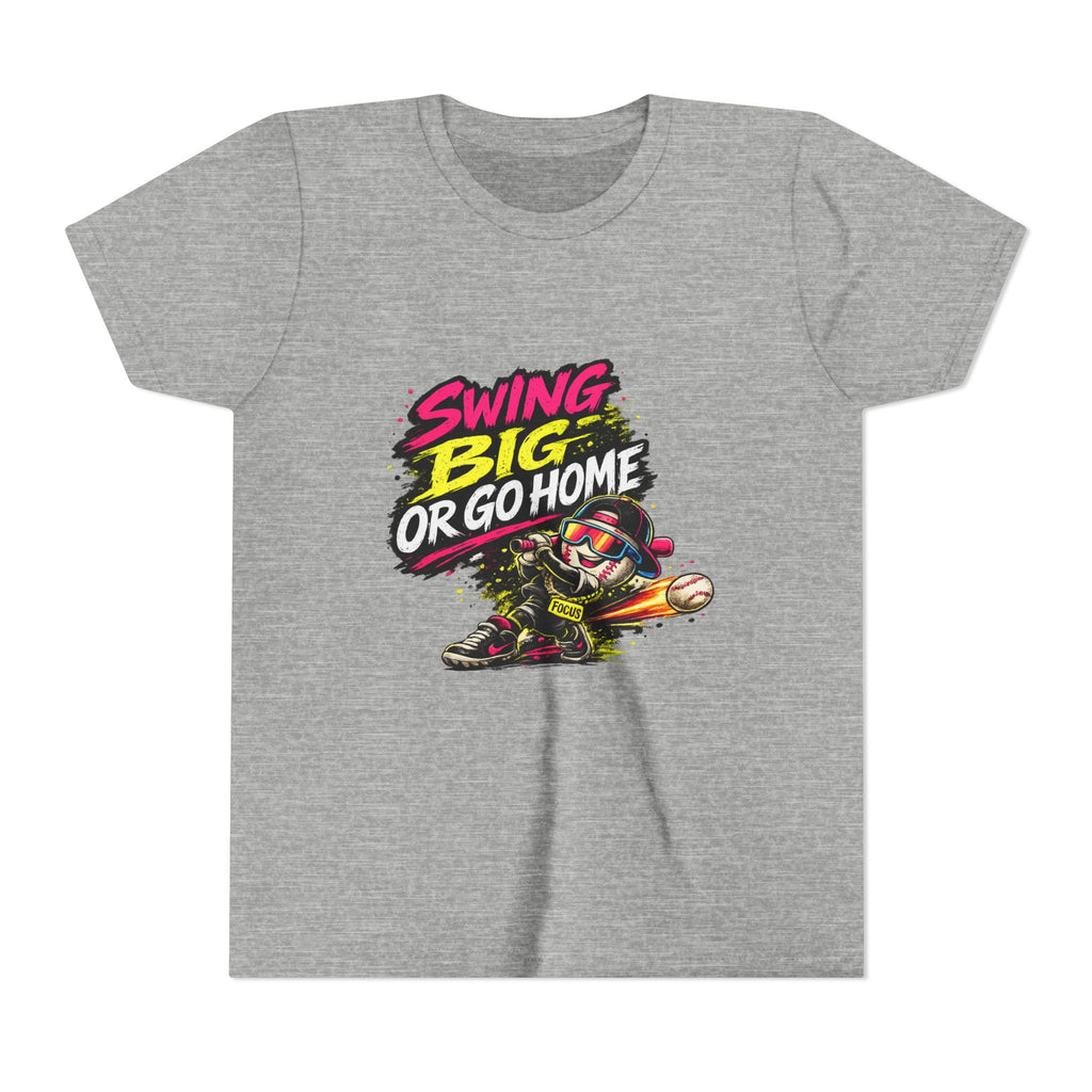 Youth Baseball Tee "Swing Big or Go Home" – Kids Baseball Graphic Shirt