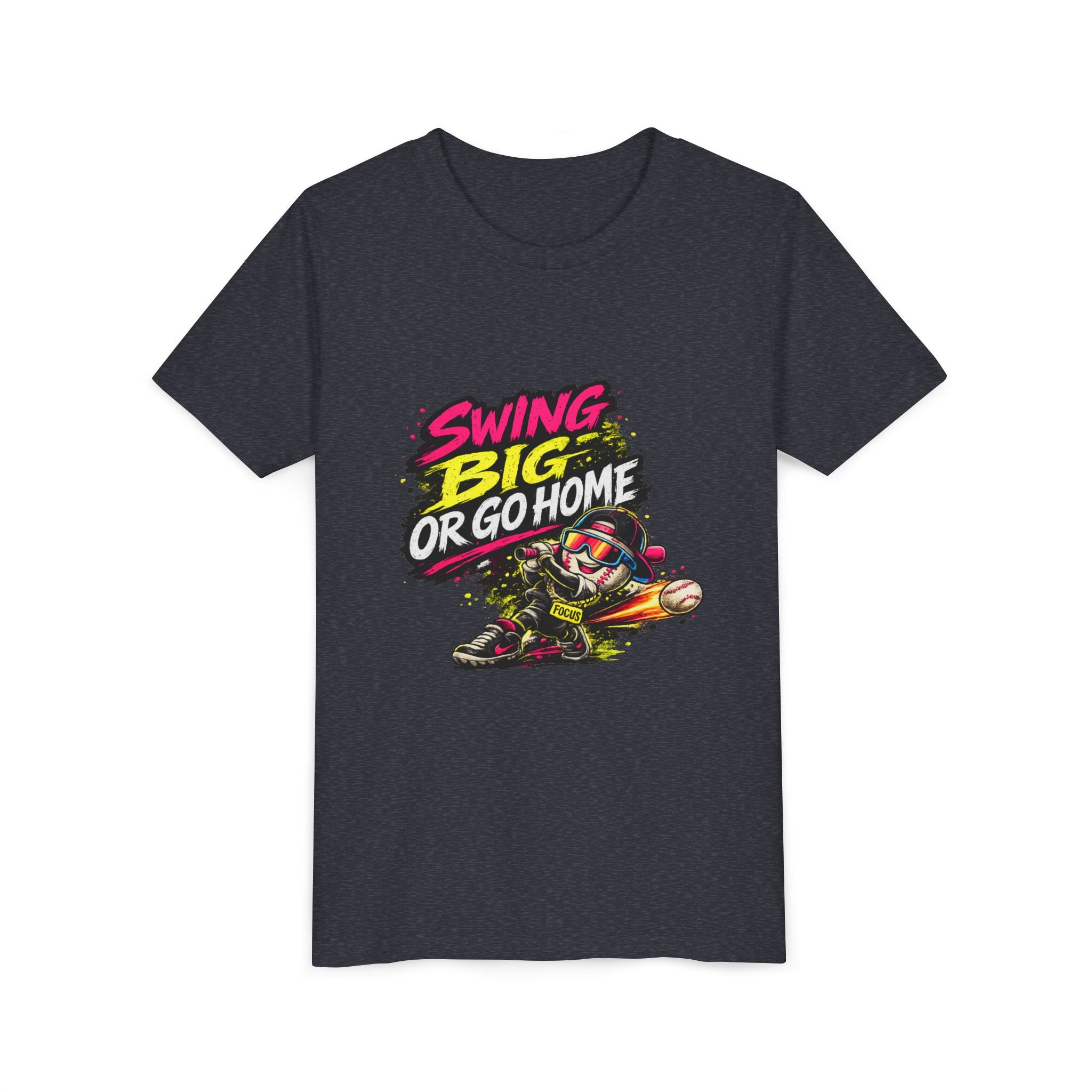 Youth Baseball Tee "Swing Big or Go Home" – Kids Baseball Graphic Shirt