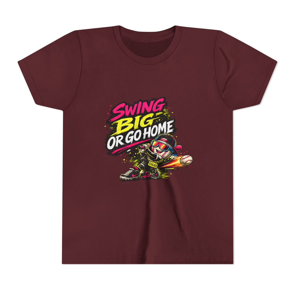 Youth Baseball Tee "Swing Big or Go Home" – Kids Baseball Graphic Shirt