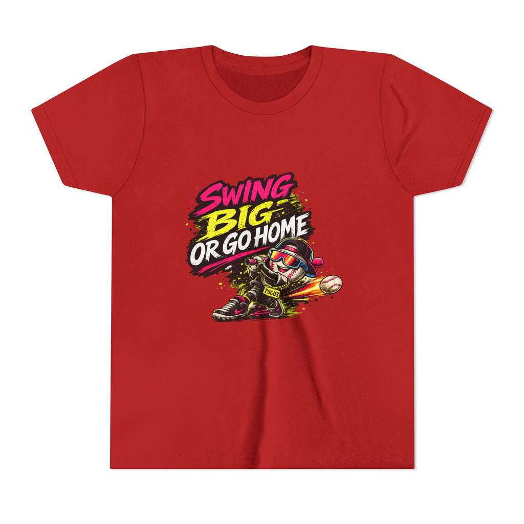 Youth Baseball Tee "Swing Big or Go Home" – Kids Baseball Graphic Shirt