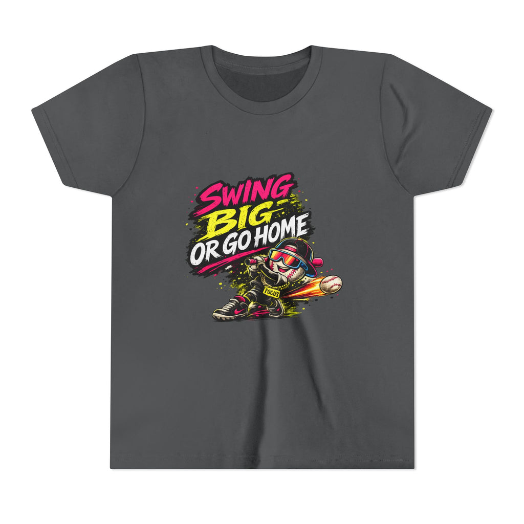 Youth Baseball Tee "Swing Big or Go Home" – Kids Baseball Graphic Shirt