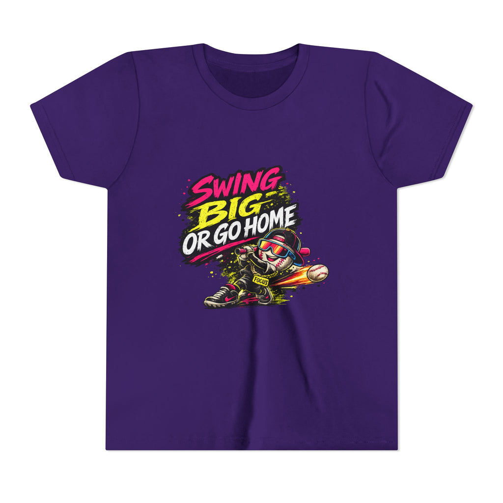 Youth Baseball Tee "Swing Big or Go Home" – Kids Baseball Graphic Shirt