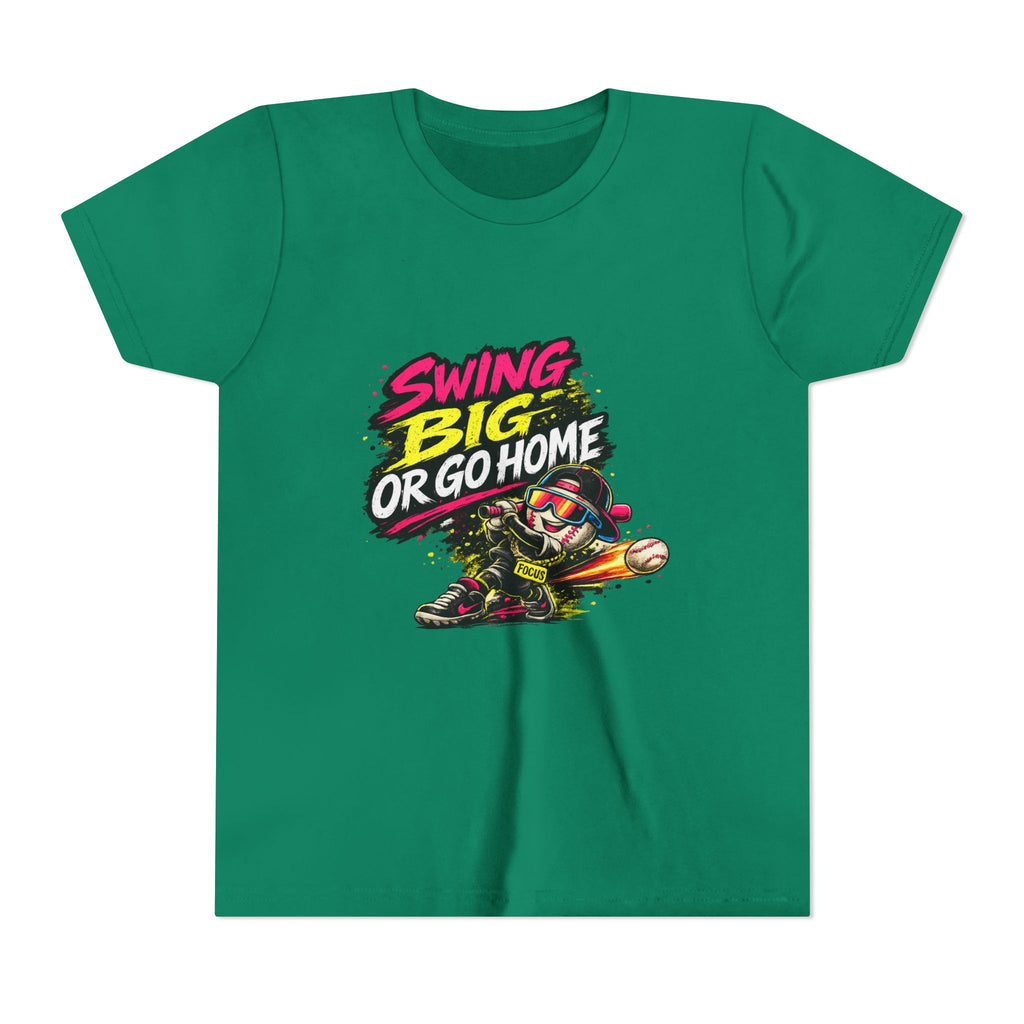 Youth Baseball Tee "Swing Big or Go Home" – Kids Baseball Graphic Shirt