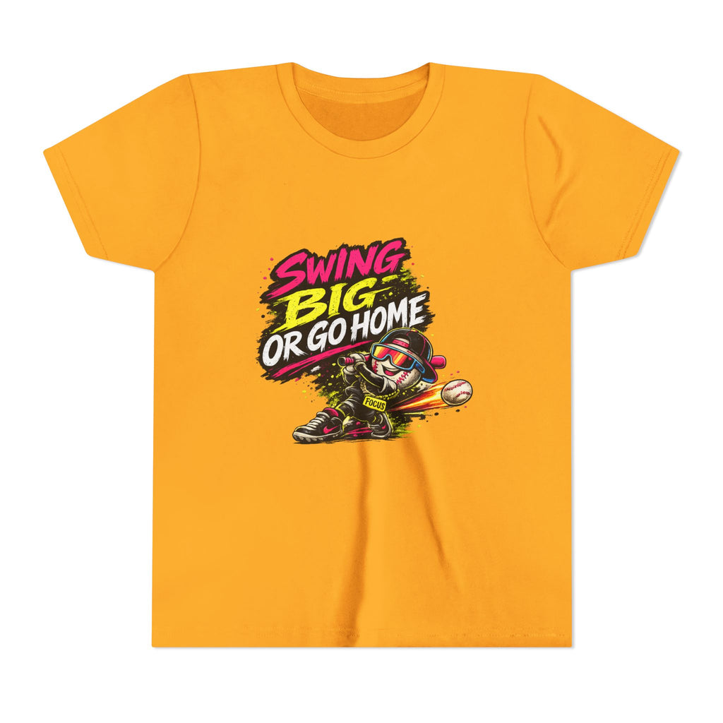 Youth Baseball Tee "Swing Big or Go Home" – Kids Baseball Graphic Shirt