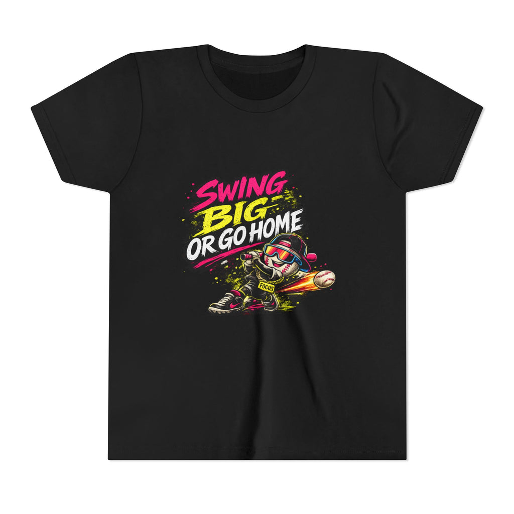 Youth Baseball Tee "Swing Big or Go Home" – Kids Baseball Graphic Shirt